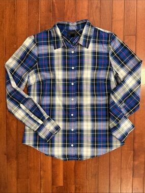 J. Crew Women’s Blue Plaid Button-Down Perfect Shirt Size 6